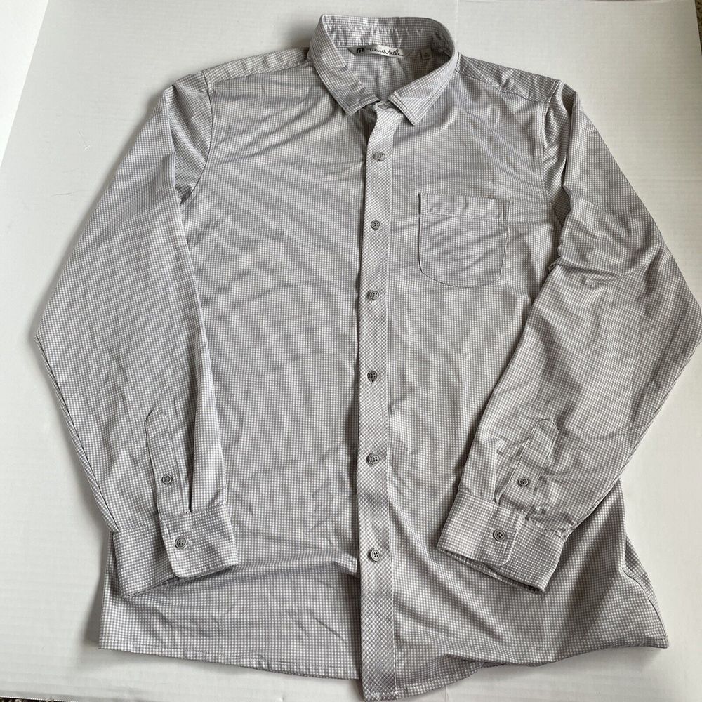 TRAVIS MATHEW Mens' Black Gray Checked Long Sleeve Button Up Shirt Size XL
